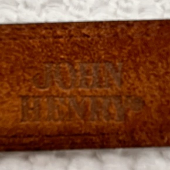 John Henry Full Grain-Oil Tan Leather Belt Men’s 38 Brown Brass Buckle Casual - Picture 4 of 8
